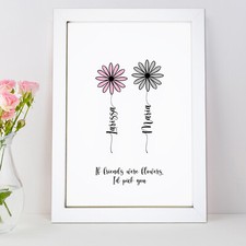Personalised Best Friends Print Flowers Birthday Gift Bestie Wall Art Picture