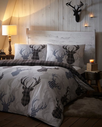 Tartan stag duvet set - tartan,