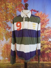 Jack Wills blue green stripes cotton long sleeves Rugby Shirt. UK men's size XL