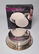 Vintage Set Of Six Silver Plated Coasters Complete With Stand Severn Piece Boxed