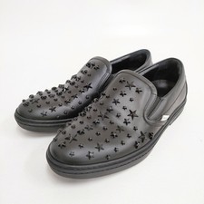 JIMMY CHOO Star stud slip-on sneakers leather shoes size 41 black 5-0206G◎