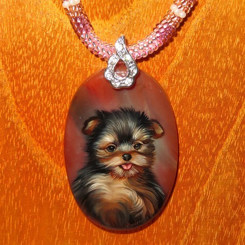 Yorkie puppy pendant hand - yorkie,