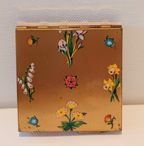 Vintage floral powder compact - powder,
