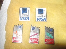 5 RARE OLD WINTER OLYMPIC GAMES SPONSORS ENAMEL PRESS PIN BADGES