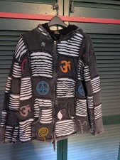 Little Kathmandu Hippie Boho Coat Jacket Patchwork XL 2XL Pixie Hood Grey Heavy