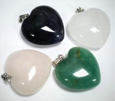 Heart Shaped Polished Crystal Necklace Healing Stone Pendant Rose Quartz Amethys