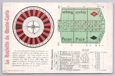 c1920s Monte Carlo Roulette Wheel & Table Layout Rules Gambling Postcard Nice