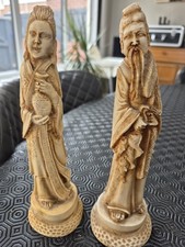 Vintage Japanese Figurine ivory colour Statue Fisherman and giesha lady C1950'S