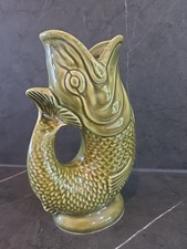 Vintage Dartmouth Devon Pottery Fish Gurgle Jug Green 18cm Height Collectable