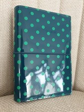 Filofax Domino Patent Personal Organiser Green Polka Dots Spotted & Inserts A5