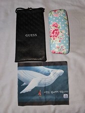 GUESS BLACK FAUX LEATHER GLASSES POUCH + CLOTH & UNBRANDED FLOWERY HARD CASE