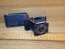 Antique Ensign Midget Camera . Very small pocket folding bellows camera in pouch