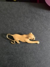 Panther Brooch Leopard Cheetah Design Gold Tone Black Enamel Spots Vintage 80s