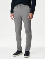 Marks & Spencer Mens Grey Cotton Chino Men Trousers - M&S