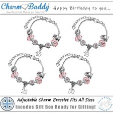 Womens Sparkly Pink Crystal Birthday Charm Bracelet with Gift Box 16th 21st 30th