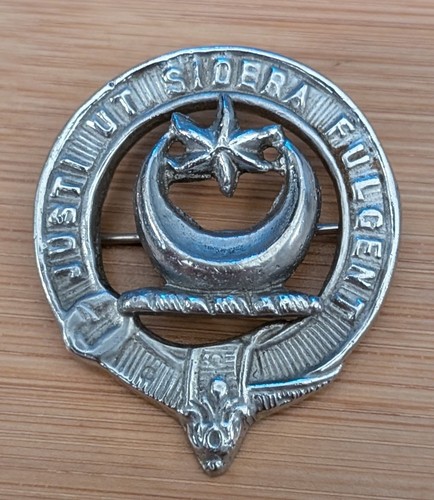 Antique silver clan badge pin - badge,