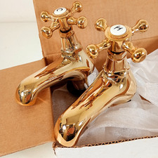 2 x Nostalgia Gold Polished Brass Bath Taps Cross Handle Traditional Style