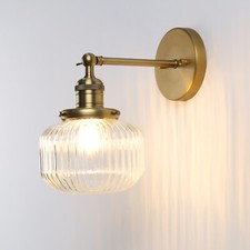 Vintage Industrial Ribbed Clear Glass Shade Wall Light Sconce Vanity Lighting