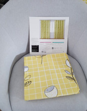 NEXT Yellow Black Grey White Retro Floral Blackout Eyelet Curtains W135 x 137cmD