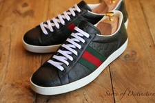 Gucci Ace GG Monogram Black Leather Shoes Trainers Men's UK 9 US 10 EU 43