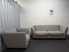 Sofology Grey Studded 3 Seater With Matching Cuddle Chair