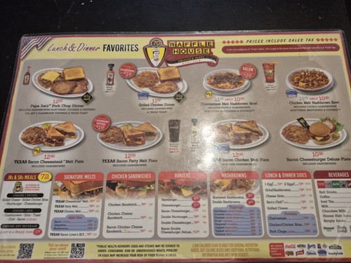 Waffle house menu laminated - waffle,