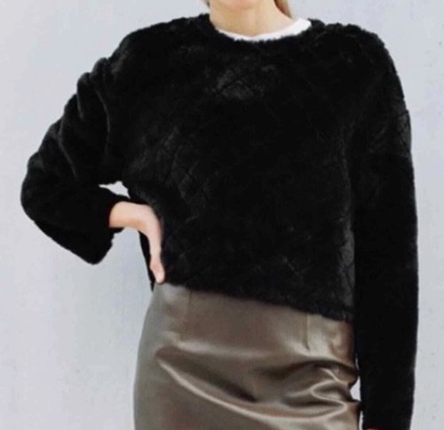 Zara black faux fur cropped - black,