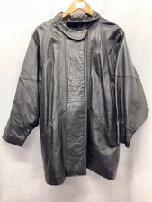 M & S Vintage Black Leather Batwing Coat Ladies UK Size 10/12 - CG I10