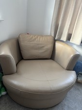 Love seat Beige Leather Swivel Love Chair