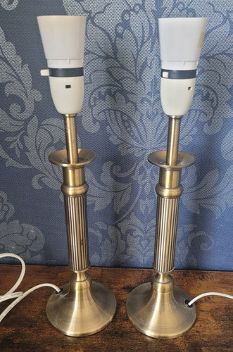 Pair brass column lamps - column,