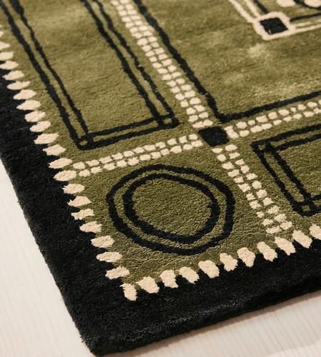 Olive green wool area - wool, rug