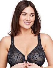 Glamorise Bra Women's Full Figure Soft Lace Front Closure Underwire Black 44B UK