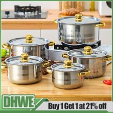 5 Piece Stainless Steel Cookware Saucepan Set Pan Pot Kitchen Cooking Glass Lid