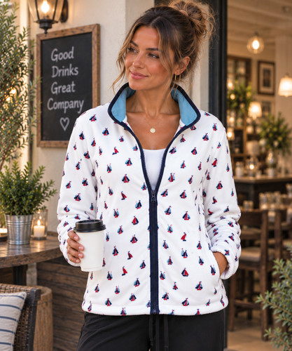 White nautical zip front