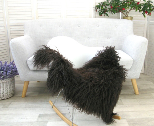 Brown white curly mongolian - white,