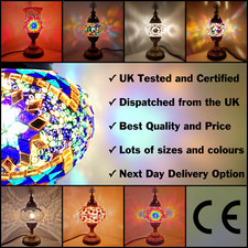 Turkish Moroccan Bronze Table Lamp Colourful Glass Mosaic Light + UK TESTED