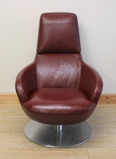 Natuzzi Brend Maroon Leather Swivel Armchair / Chair