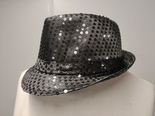 Black Sequin Trilby Hat Mens Ladies Fancy Dress Festival Disco Gangster Show