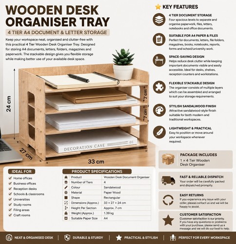 Wooden desk organiser tray - tray, for