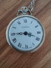 Ingersoll Ladies  Small Pocket Watch With Chain Gold Tone And Patterned Tested 