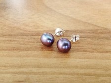 925 Sterling Silver - Freshwater Pearl Light Peacock Black Stud Earrings
