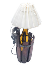 Upcycled Vintage Table Lamp Large  Patent Bottle in Wooden Stand 1900s