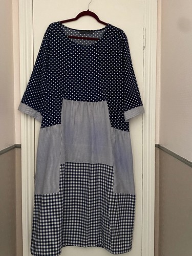 Plus size blue patchwork dress - plus,