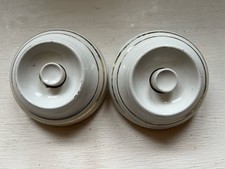 2 matching Edwardian Ceramic Door Bell Pushers Plate Servants White/Gold Vintage