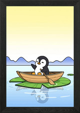 Penguin Boat Lilypad Framed