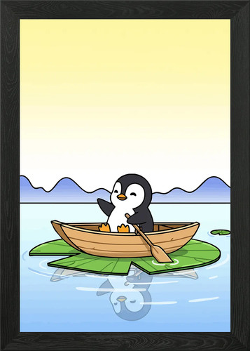 Penguin boat lilypad framed - boat,
