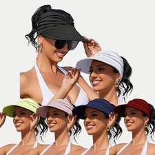 Ladies Wide Brim Hat Summer Sun Visor Beach Hats Adjustable UV Protection Cap