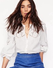 Boden 100% Cotton White Cutwork Blouse RRP £98 Size 10