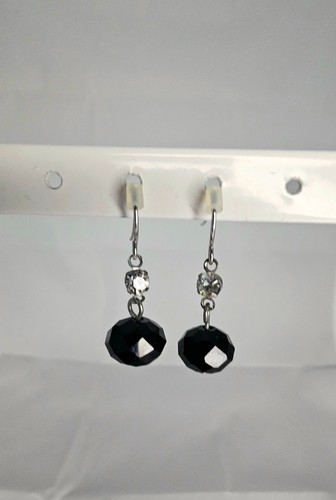 Black bead drop earrings - black,