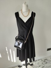 Grace Karin Ladies Knee Dress Size L 14 Black Wrap Vneck Casual Sleeveless